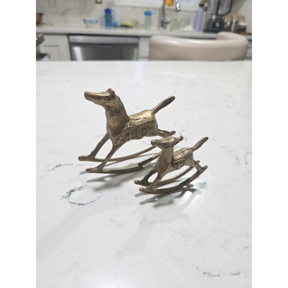 Vintage Brass Rocking Horse Figurines Set of 2